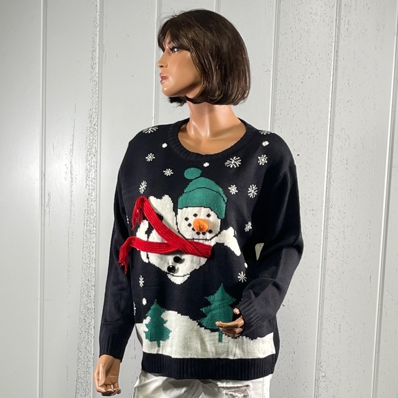 *NWT Merry Christmas Women’s 3D Navy Blue Snowman Sweater Sz L - Picture 3 of 16